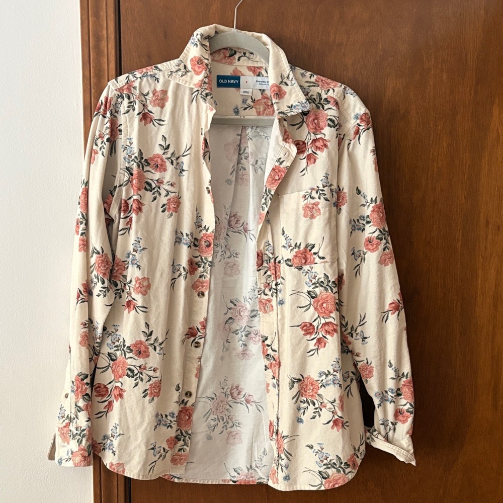 Old Navy Cream and Pink Floral Shirt